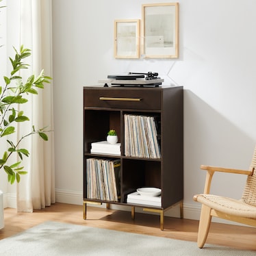 Avni Record Storage Bookcase - Dark Brown