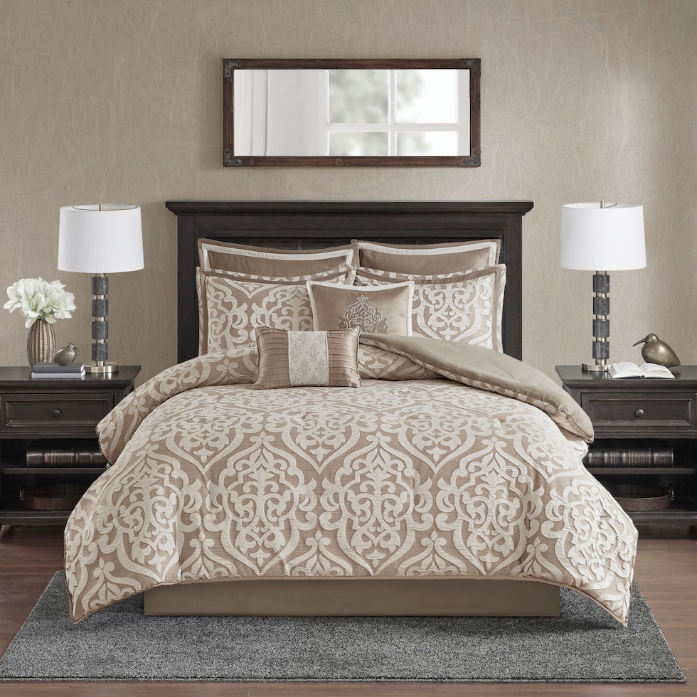 barker light brown california king bedding set   