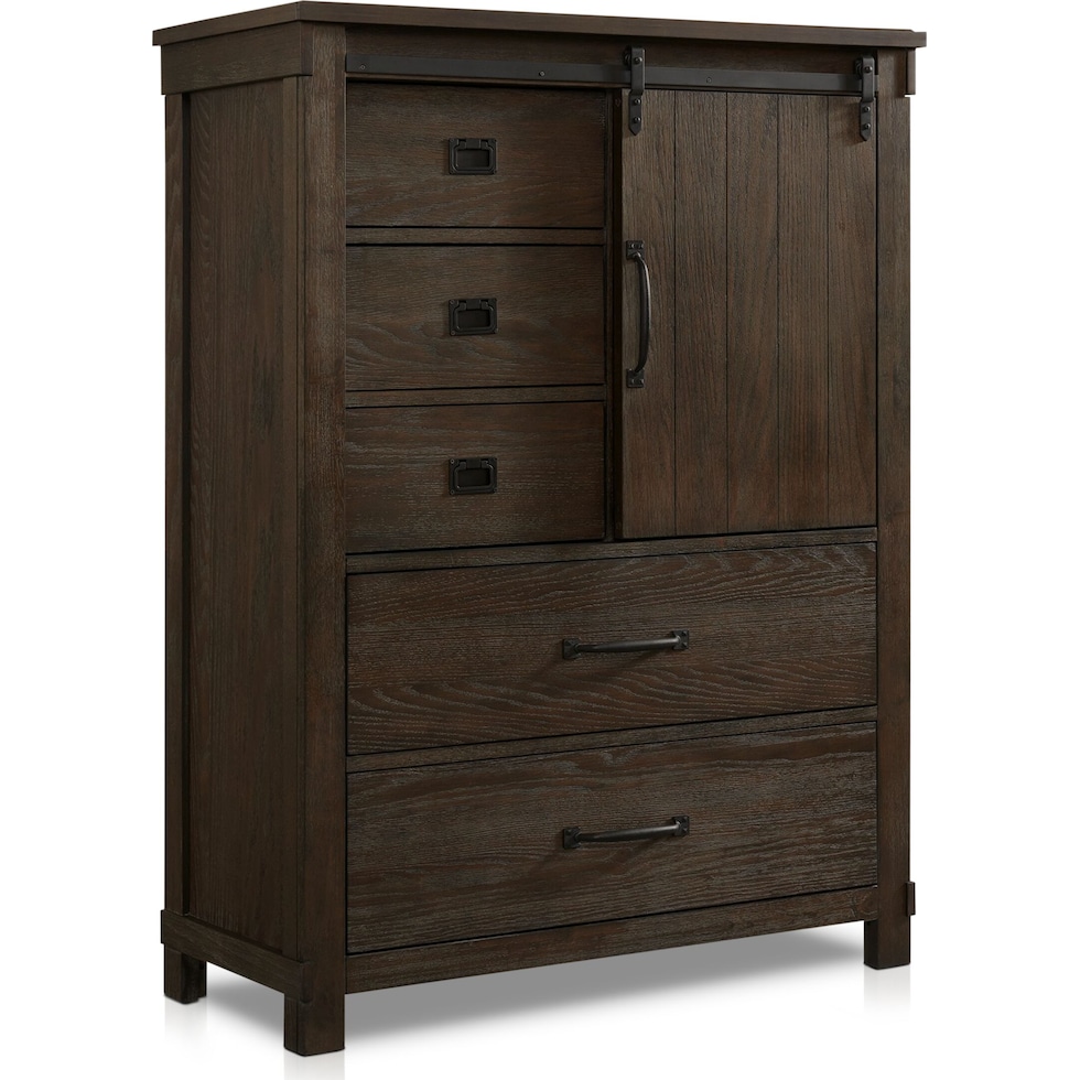 barn door dark brown chest   