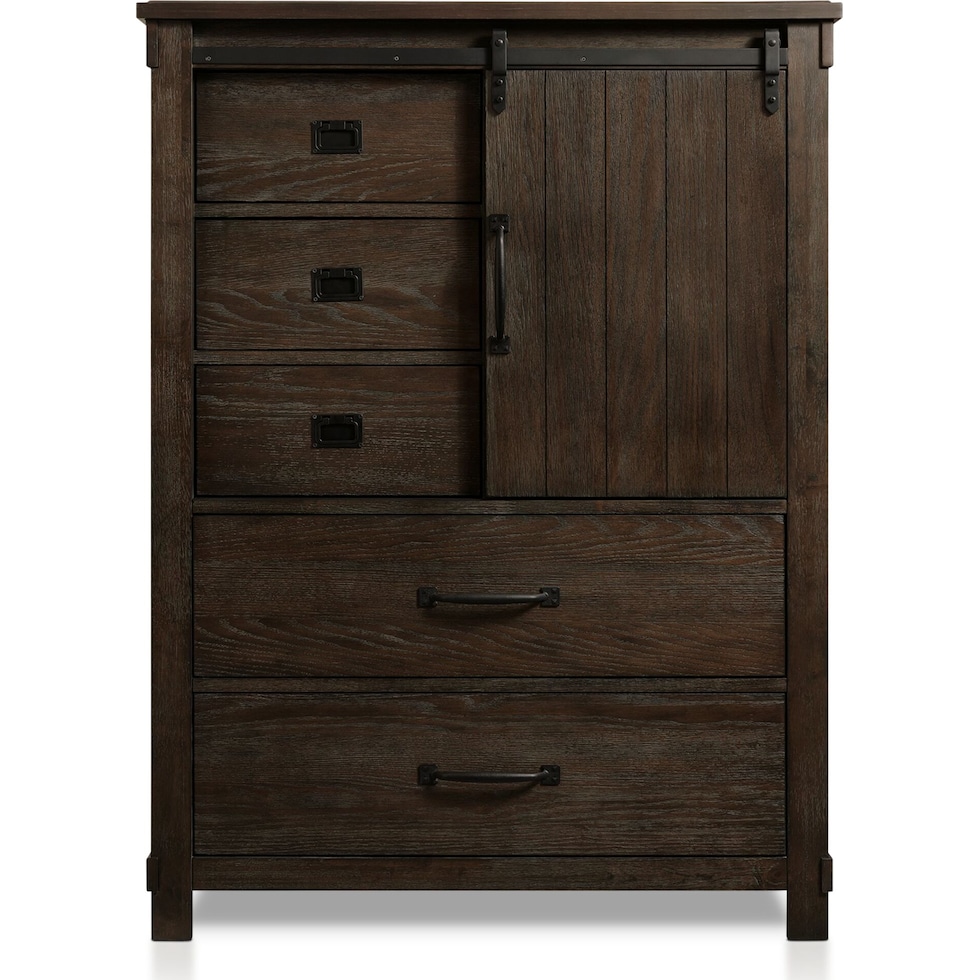 barn door dark brown chest   