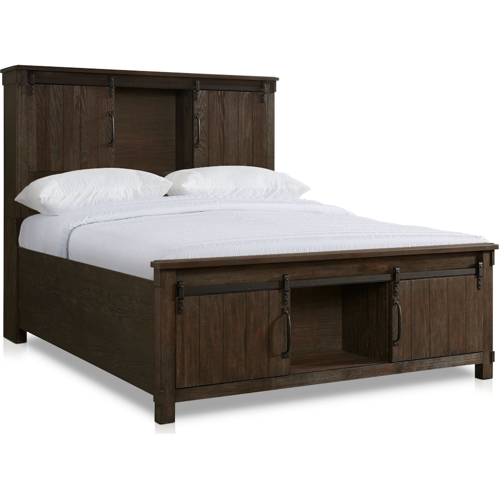 barn door dark brown queen bed   