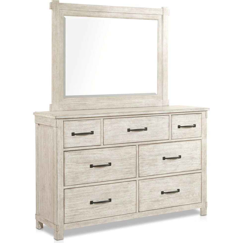 barn door white dresser & mirror   