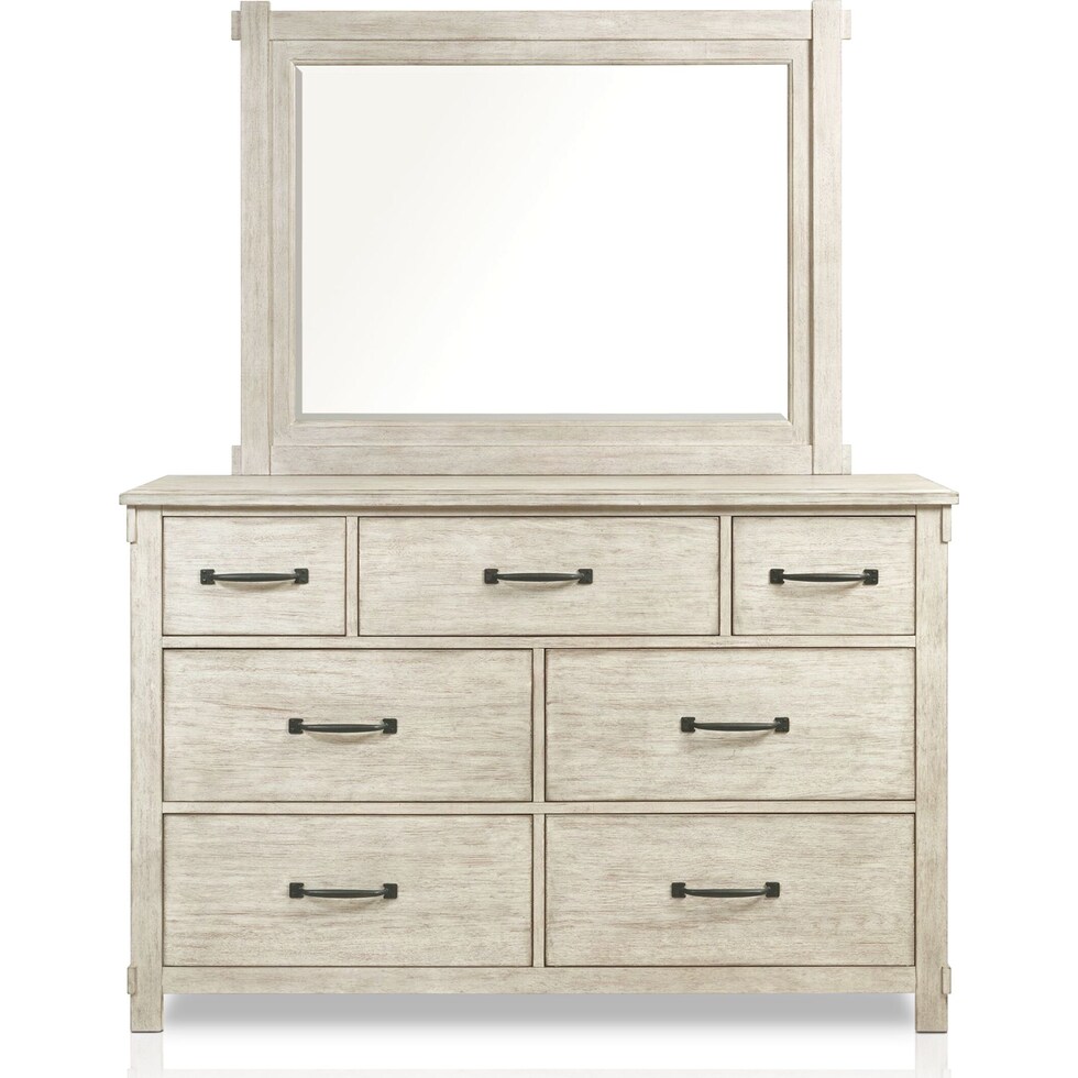 barn door white dresser & mirror   