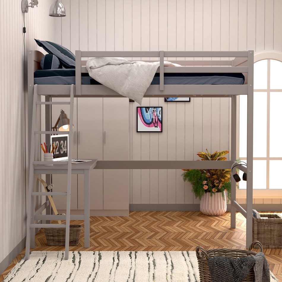 bassel gray twin loft bed with desk   