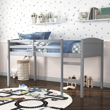 Bassel Twin Loft Bed with Ladder - Gray