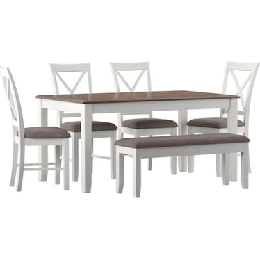 Bassett Dining Table, 4 Chairs and Bench