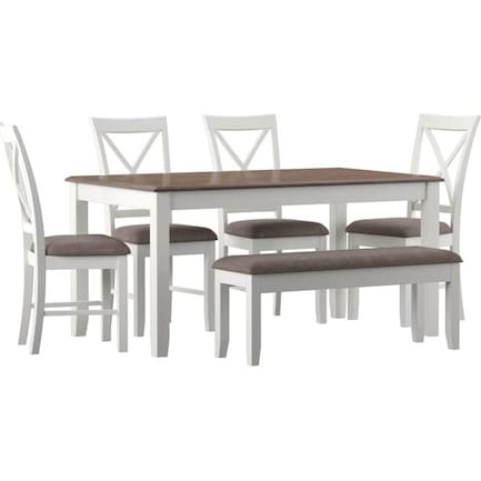 Bassett Dining Table, 4 Chairs and Bench