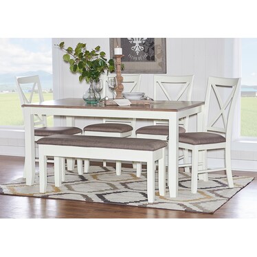 Bassett Dining Table, 4 Chairs and Bench
