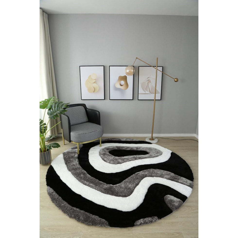 bayou black white gray area rug  round   