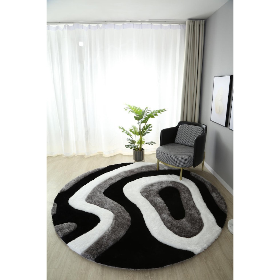 bayou black white gray area rug  round   