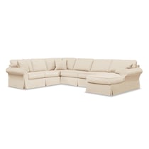 beige  pc slipcover sectional with right facing chaise   