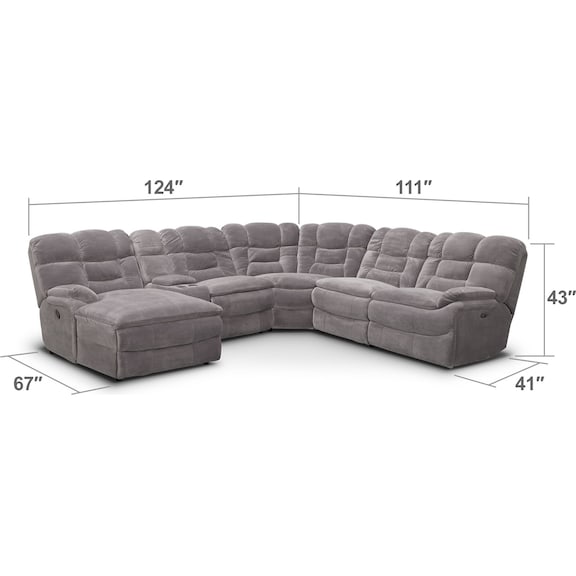 Living Room Furniture - Big Softie 6-Piece Power Reclining Sectional with Chaise and 2 Reclining Seats