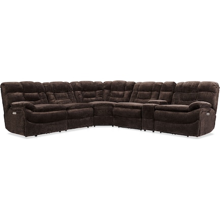 Big Softie 6-Piece Dual-Power Reclining Sectional with 2 Reclining Seats - Chocolate