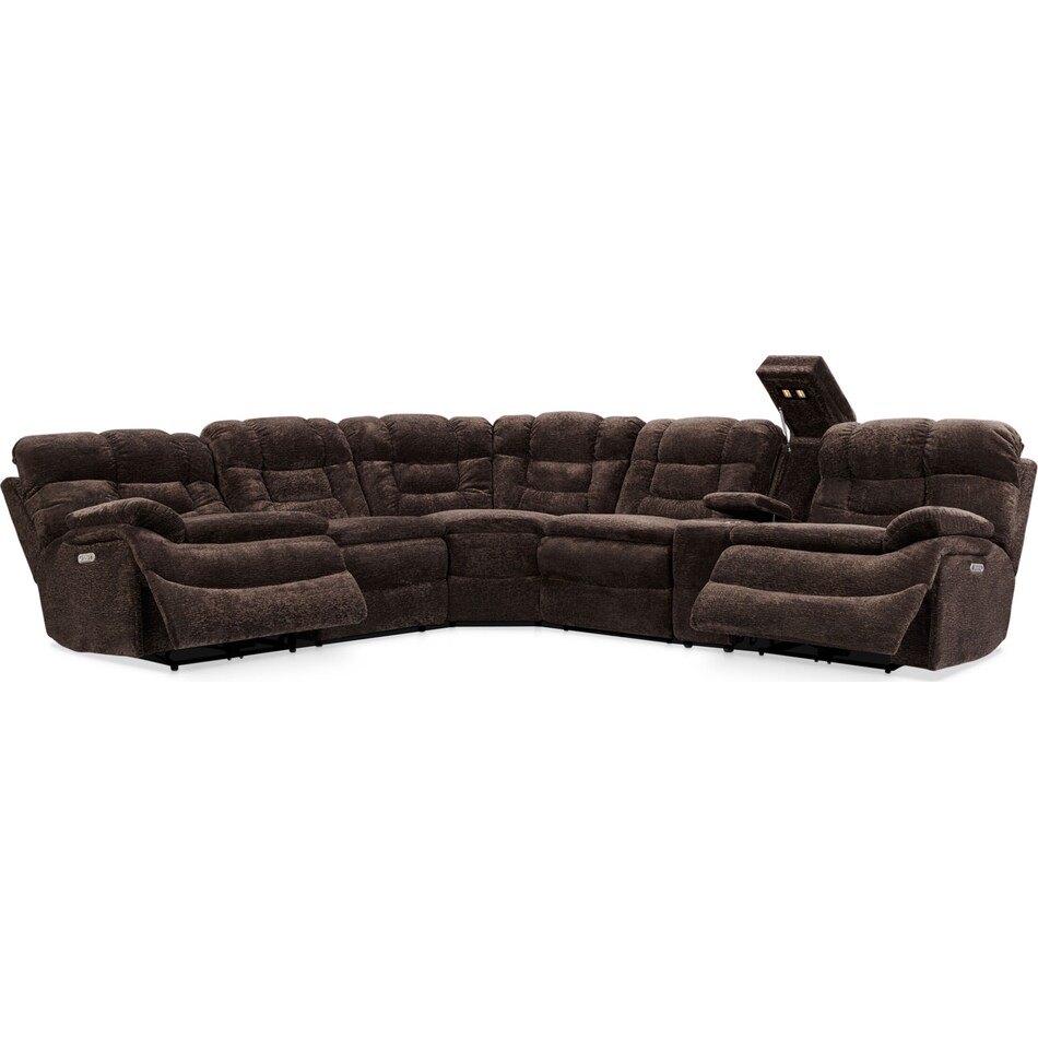 big softie dark brown  pc power reclining sectional   