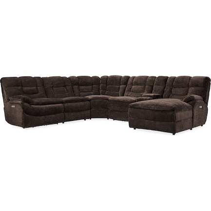 Big Softie 6-Piece Dual-Power Reclining Sectional with Right-Facing Chaise - Chocolate