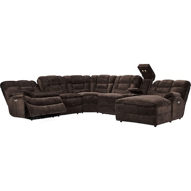 Big Softie 6-Piece Dual-Power Reclining Sectional with Right-Facing Chaise - Chocolate