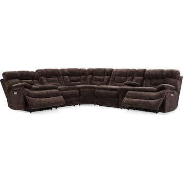 Big Softie 6-Piece Dual-Power Reclining Sectional with 2 Reclining Seats - Chocolate