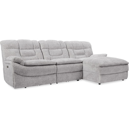 Big Softie 3-Piece Dual-Power Reclining Sectional w/ Right-Facing Chaise & 2 Reclining Seats - Gray
