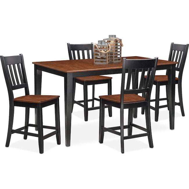 Dining Room Furniture - Nantucket Counter-Height Dining Table and 4 Slat-Back Dining Chairs