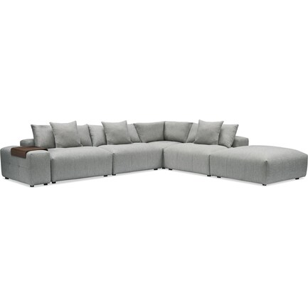 Bliss 6-Piece Sectional, Floating Armrest with Tray Table and Ottoman Set - Gray