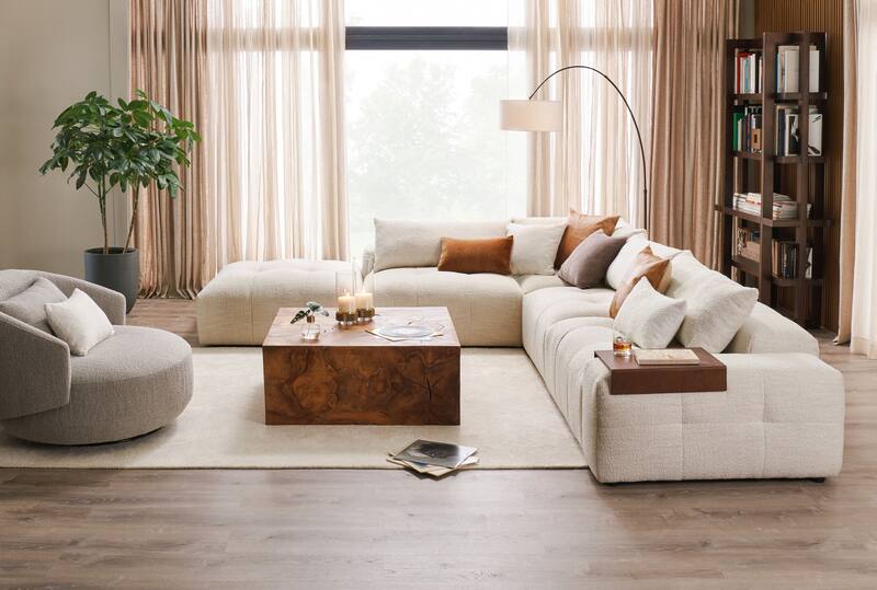 Bliss 6Piece Sectional, Floating Armrest with Tray Table and Ottoman