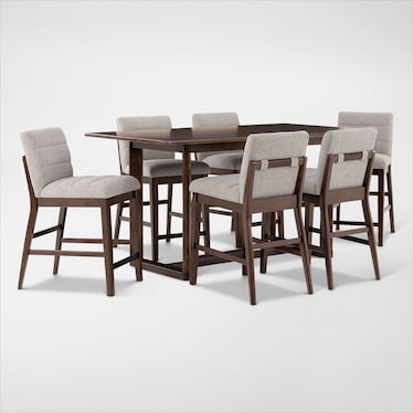 Boca Solid Wood Counter-Height Dining Table and 6 Upholstered Stools