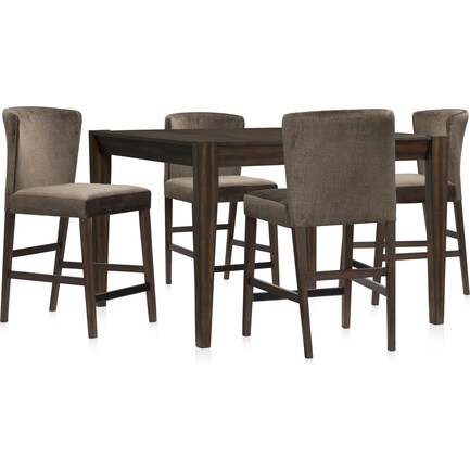 Bowen Counter-Height Dining Table and 4 Counter-Height Upholstered Stools - Tobacco