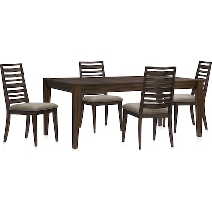 Bowen Dining Table and 4 Ladder-Back Chairs - Tobacco