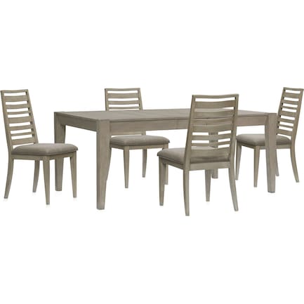 Bowen Dining Table and 4 Ladder-Back Chairs - Gray