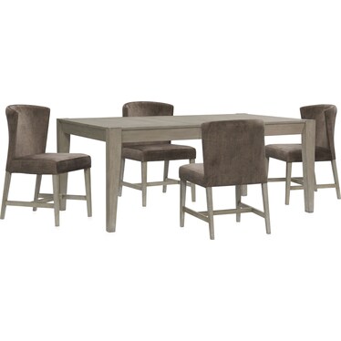 Bowen Dining Table and 4 Upholstered Chairs - Gray