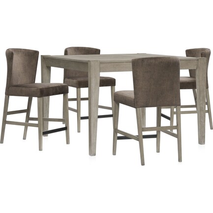 Bowen Counter-Height Dining Table and 4 Counter-Height Upholstered Stools - Gray