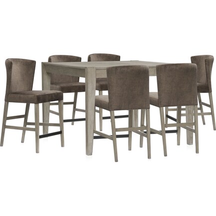 Bowen Counter-Height Dining Table and 6 Counter-Height Upholstered Stools - Gray