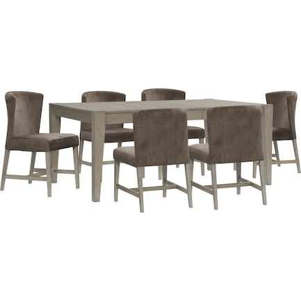 Bowen Dining Table and 6 Upholstered Chairs - Gray