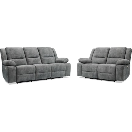 Bradshaw Power Reclining Sofa and Loveseat Set - Charcoal