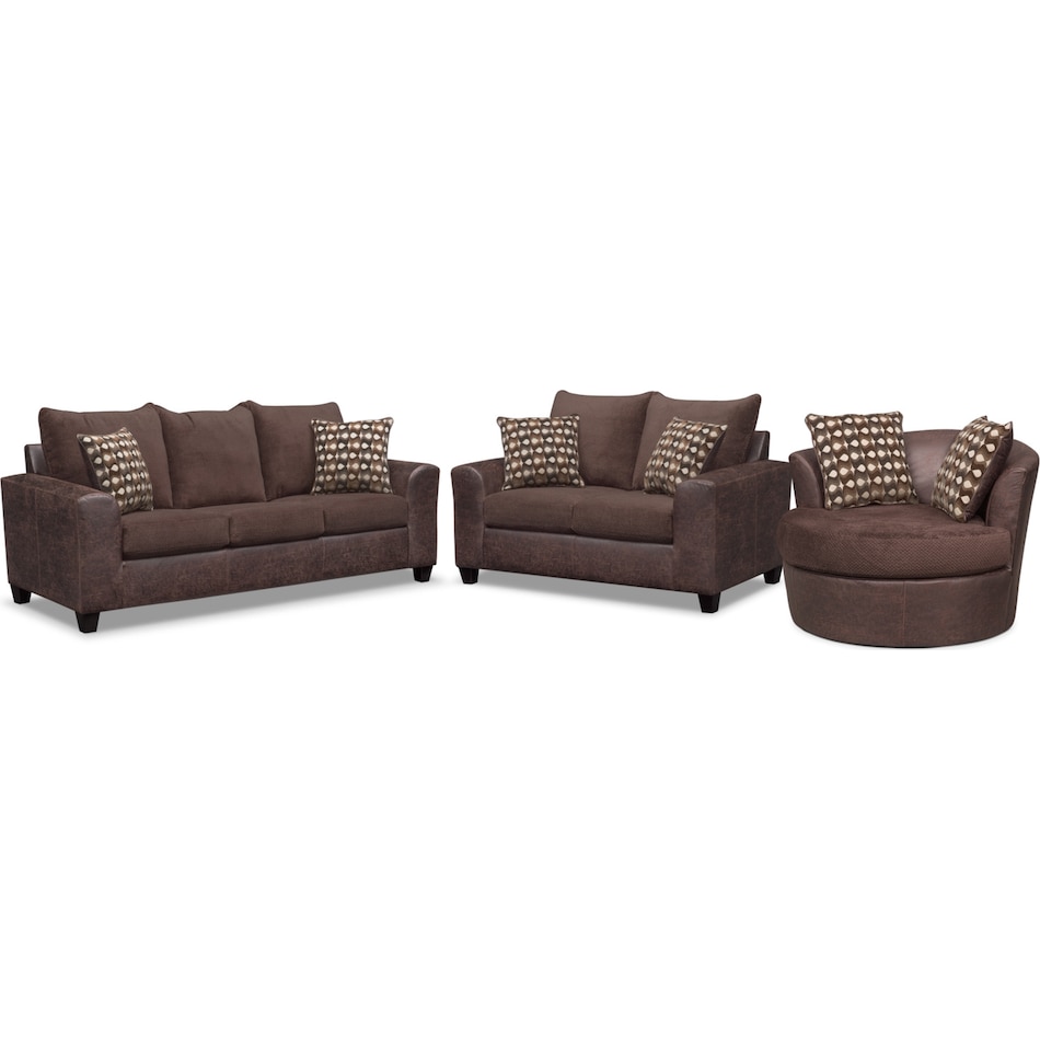 brando chocolate dark brown  pc living room w  swivel chair   