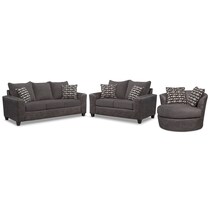 brando smoke gray  pc living room w  swivel chair   