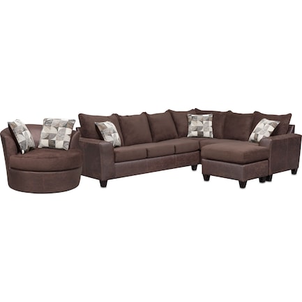 Brando 3-Piece Sectional with Modular Chaise and Swivel Chair Set - Chocolate