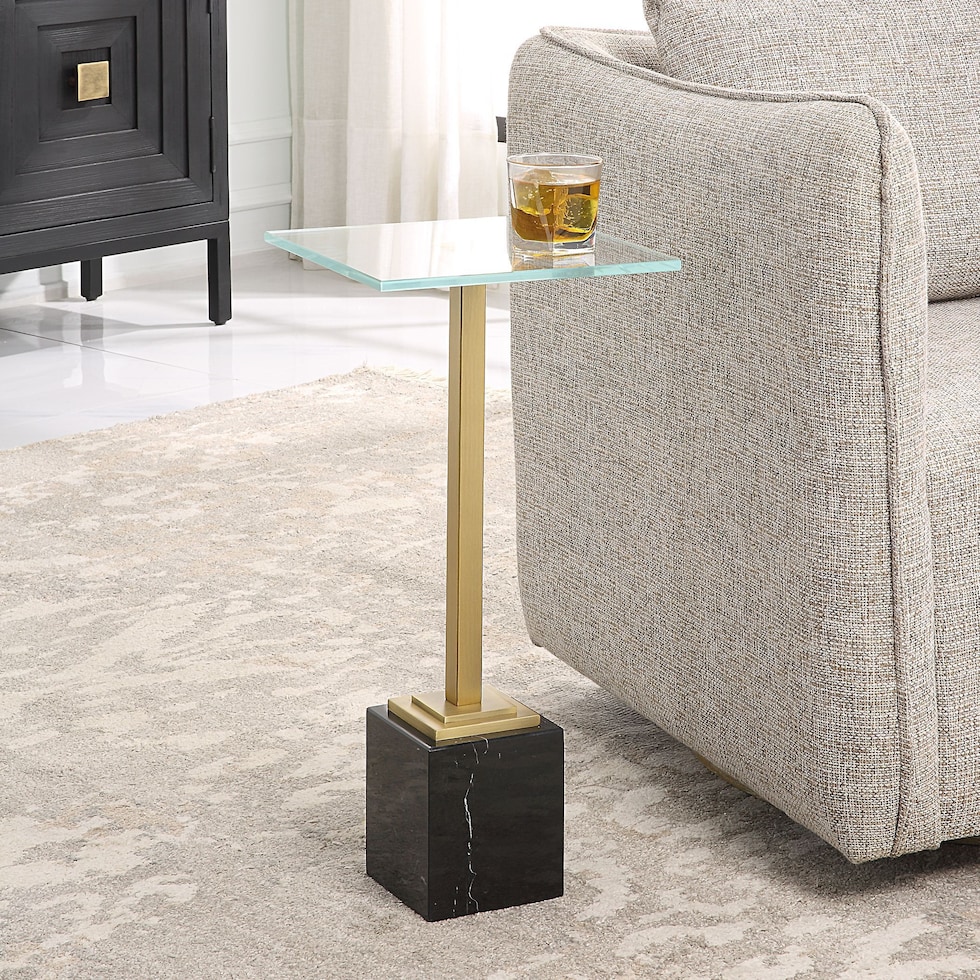 brass black marble end table   