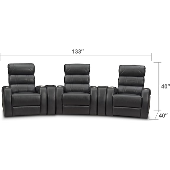 Living Room Furniture - Bravo 5-Piece Power Reclining Home Theater Sectional with 3 Reclining Seats