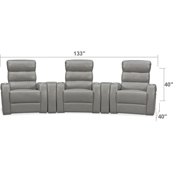 Living Room Furniture - Bravo 5-Piece Power Reclining Home Theater Sectional with 3 Reclining Seats