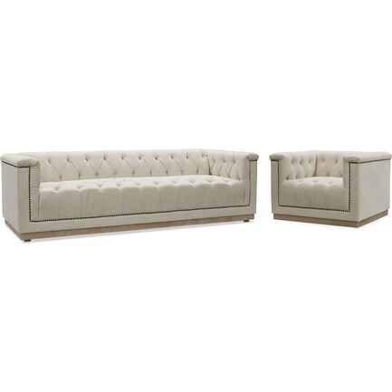 Brennon Sofa and Accent Swivel Chair Set - Beige