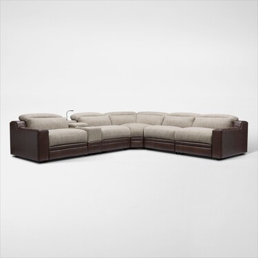 Bridgeport 6-Piece Dual Power Reclining Sectional with 3 Reclining Seats - Brown