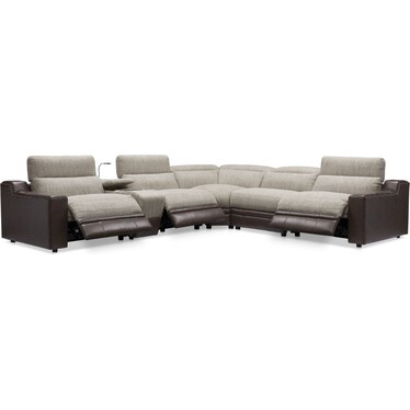 Bridgeport 6-Piece Dual Power Reclining Sectional with 3 Reclining Seats - Brown