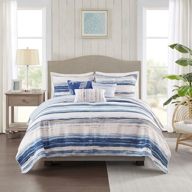 Brimsley 6-Piece Reversible Coverlet Set - Blue