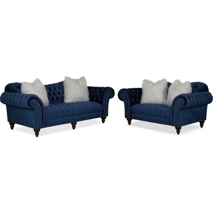 Brittney Sofa and Loveseat Set - Navy