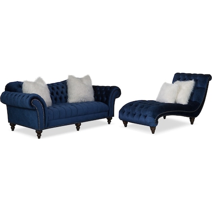 Brittney Sofa and Chaise Set - Navy