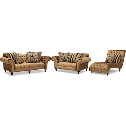Brittney Sofa, Loveseat and Chaise - Bronze