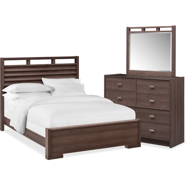 Bedroom Furniture - Britto 5-Piece Slat Bedroom Set with Dresser and Mirror