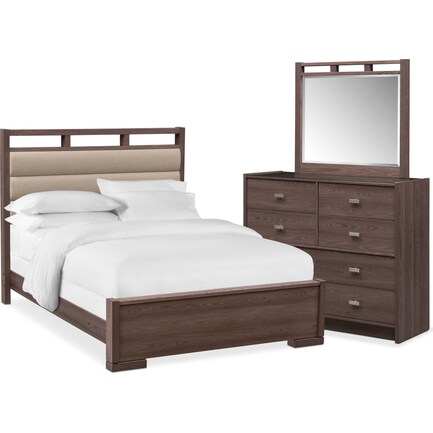 Britto 5-Piece King Upholstered Bedroom Set with Dresser and Mirror - Graystone