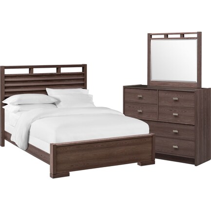 Britto 5-Piece Queen Slat Bedroom Set with Dresser and Mirror - Graystone
